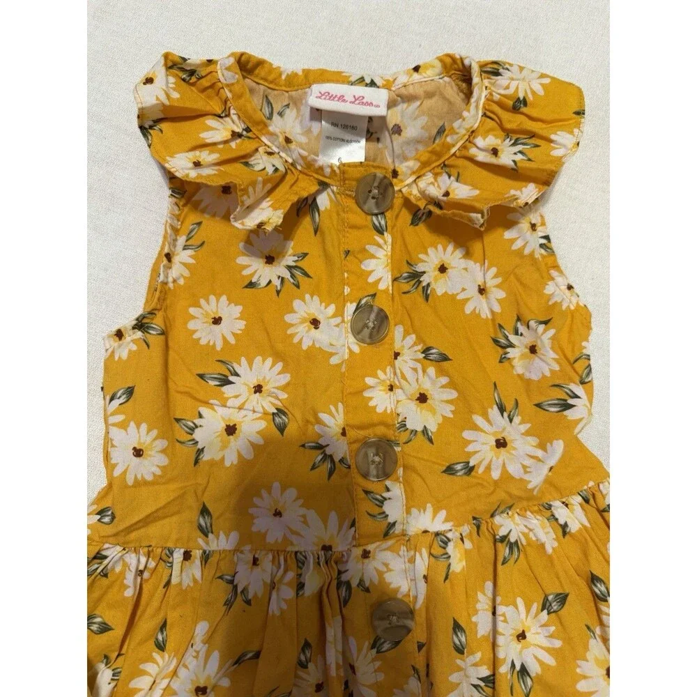 Insta Girl & Little Lass Girls 2pc Yellow Floral Dress + Tee Set Size 6 S 7/8